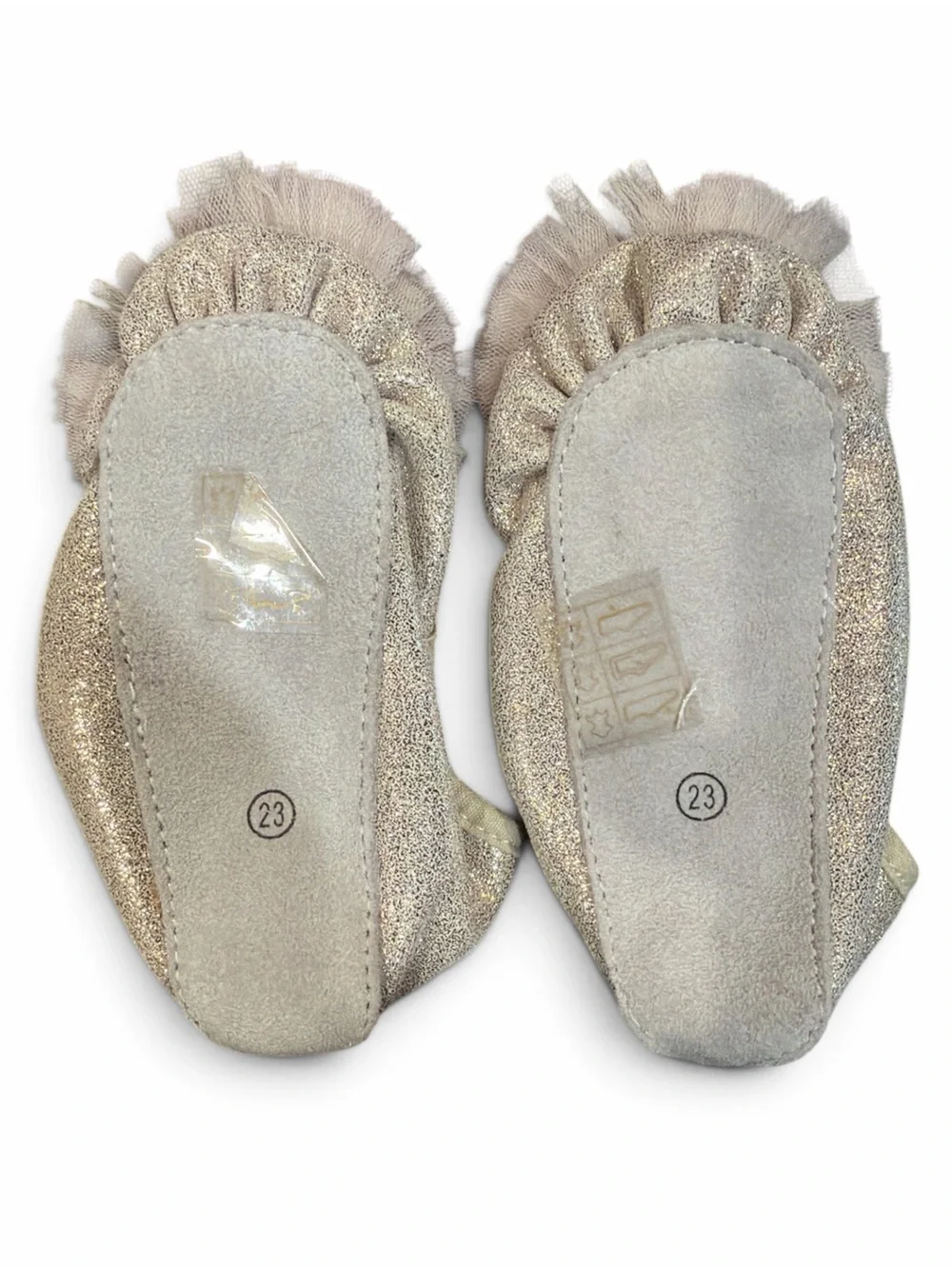 Tutu Du Monde Cream Glitter Slip-Ons with Pale Pink Tulle Poms
